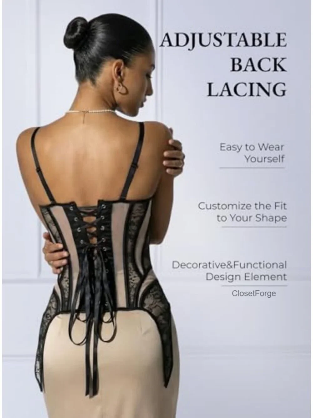 Longline Overbust Corset for Women - 18 Steel Bones Waist Cincher, Lace Up